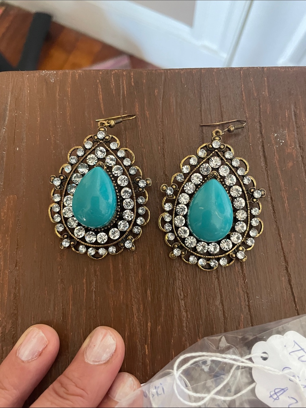 Turquoise Teardrop Crystal Statement Earrings - Women